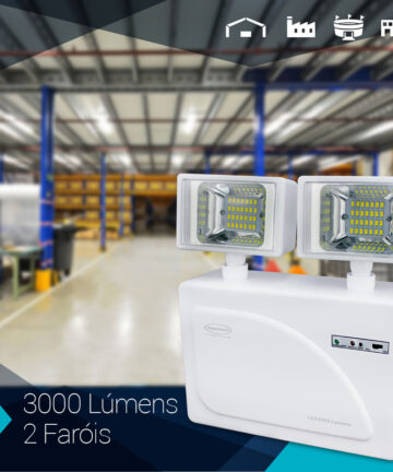 Iluminação de Emergência LED 3000 Lumens 2 Faróis